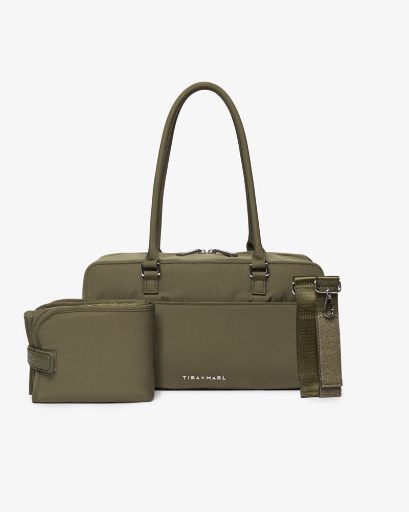 Riley Compact East-West Changing Bag Olive Woven – Compact Changing Bag for children, available at Learning Bugs UK