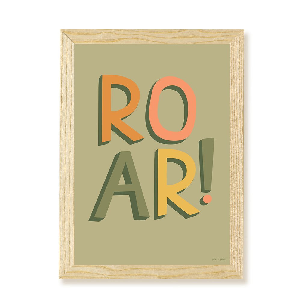 Hibou Design ROAR! Art Print - Khaki – Fine art for children, available at Learning Bugs UK