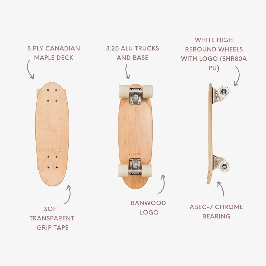 Banwood Skateboard – Kids Maple Deck Skateboard (Nature)
