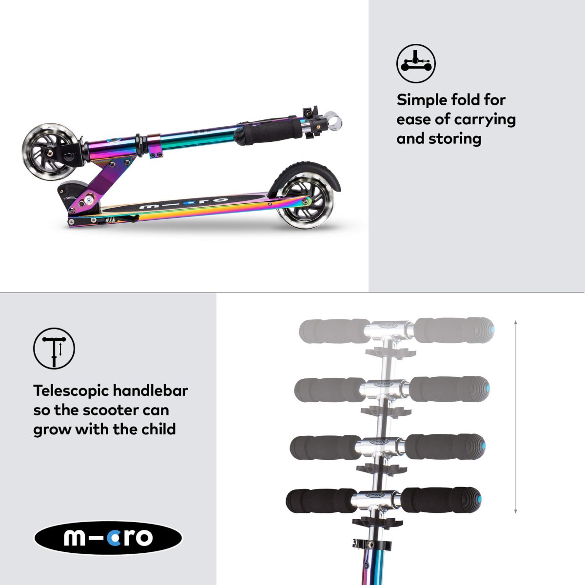 Micro Sprite LED Neochrome Scooter – for children, available at Learning Bugs UK