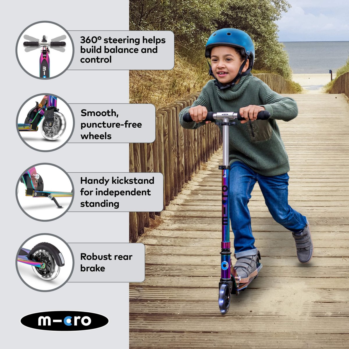 Micro Sprite LED Neochrome Scooter – for children, available at Learning Bugs UK