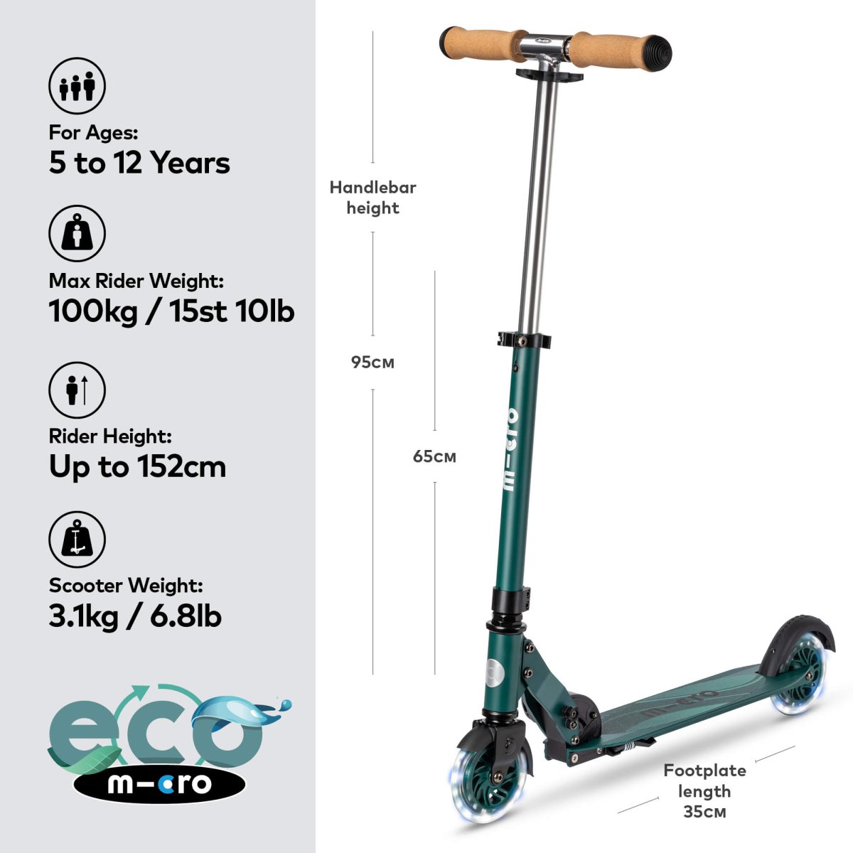 Micro Sprite ECO Scooter — Olive Green – for children, available at Learning Bugs UK