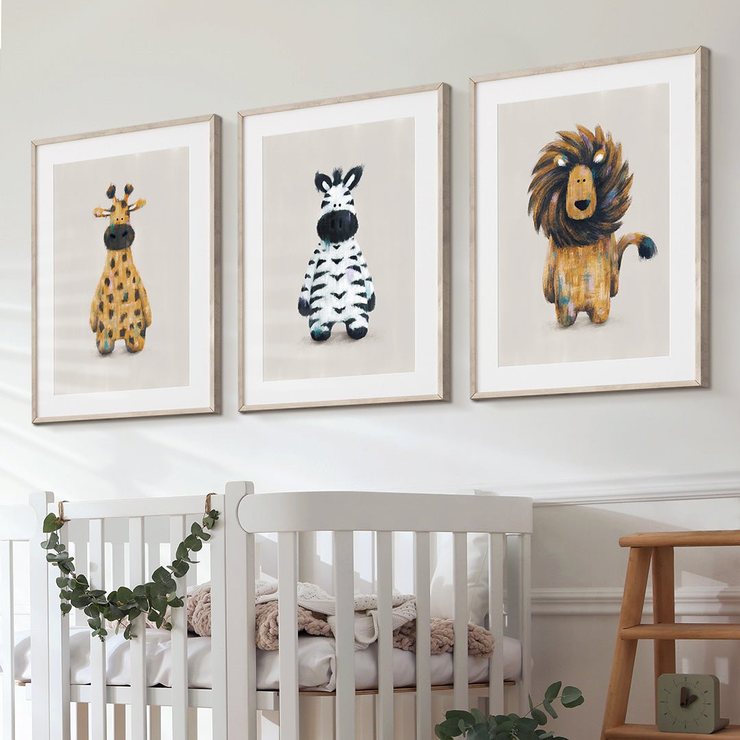 Neutral Safari Animals Nursery Prints Set of 3 – Print Sets for children, available at Learning Bugs UK
