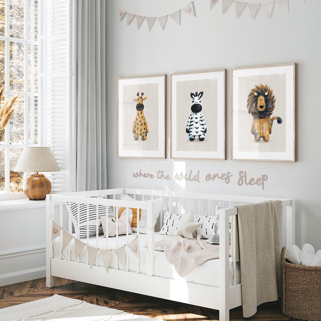 Neutral Safari Animals Nursery Prints Set of 3 – Print Sets for children, available at Learning Bugs UK