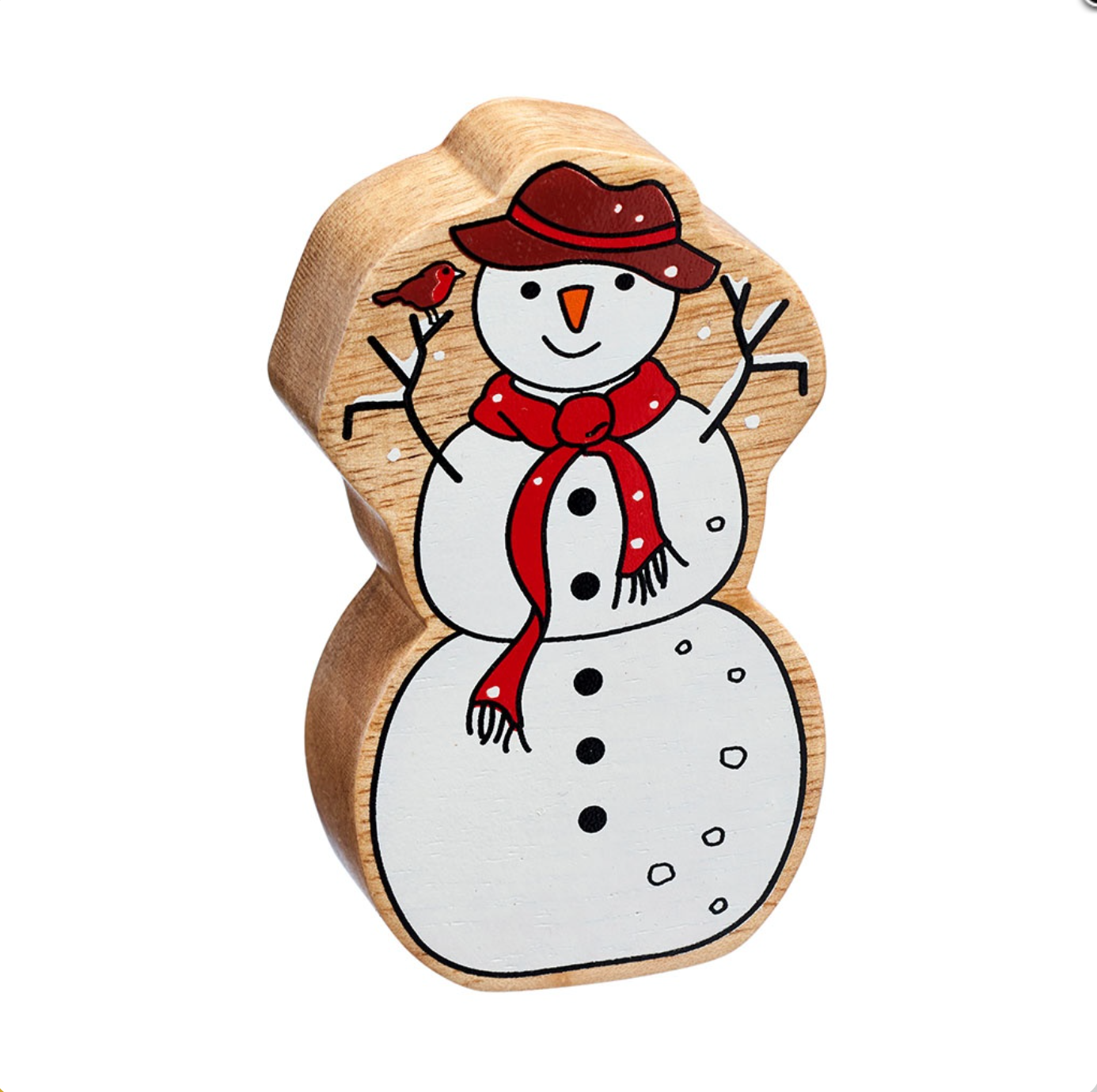 Wooden White Snowman Figure