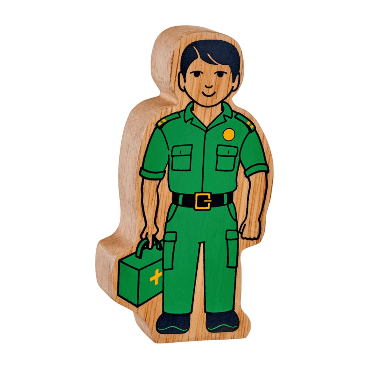 Wooden Green Paramedic Figure – for children, available at Learning Bugs UK
