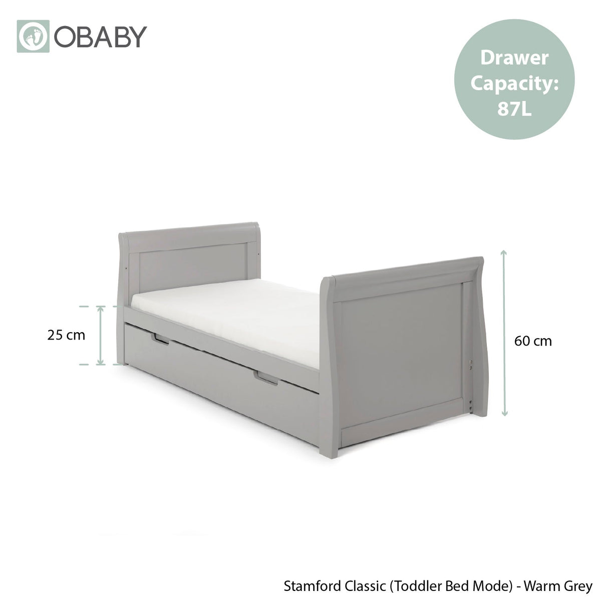 Obaby Stamford Classic Sleigh 3 Piece Room Set - Warm Grey