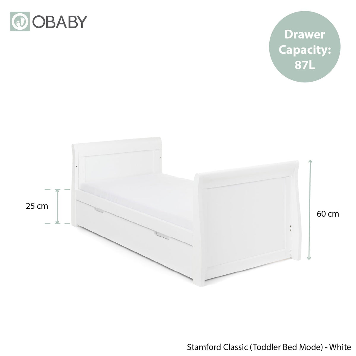 Obaby Stamford Classic Sleigh 2 Piece Room Set - White