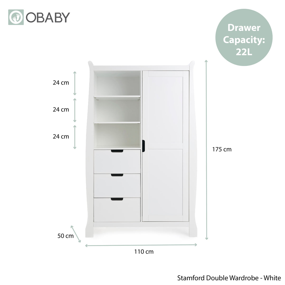 Obaby Stamford Classic Sleigh 3 Piece Room Set - White