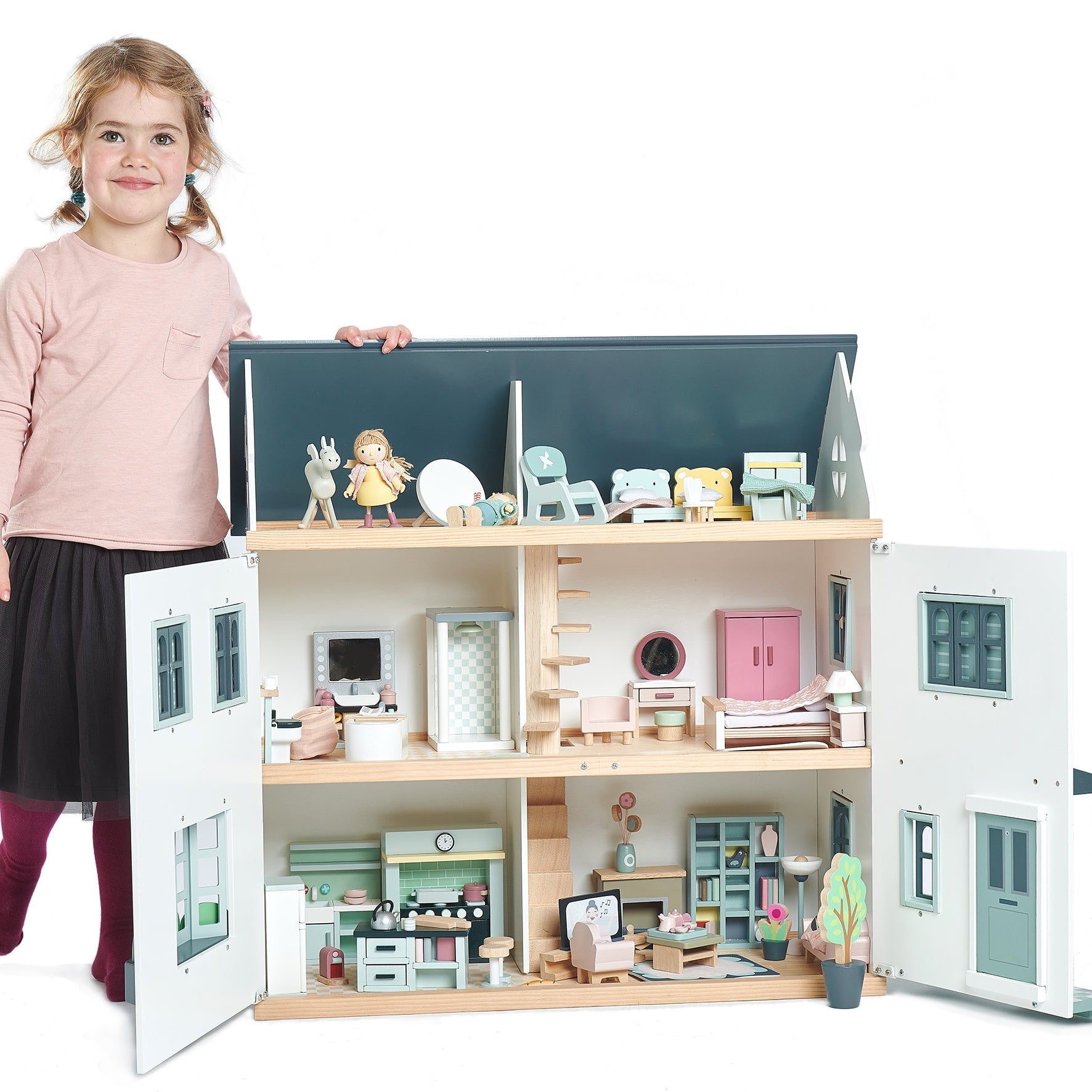 Buy Furniture Bundle (5x Room Sets: Bathroom, Bedroom, Kitchen, Sitting Room, Childrens Bedroom) | Wooden dolls house furniture bundle for kids by Learning Bugs UK