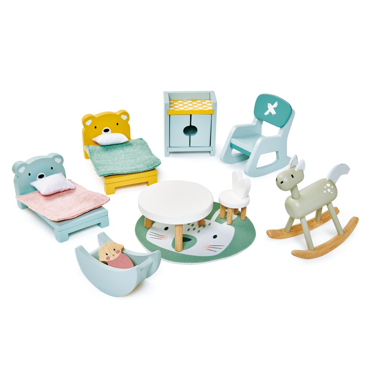 Buy Furniture Bundle (5x Room Sets: Bathroom, Bedroom, Kitchen, Sitting Room, Childrens Bedroom) | Wooden dolls house furniture bundle for kids by Learning Bugs UK