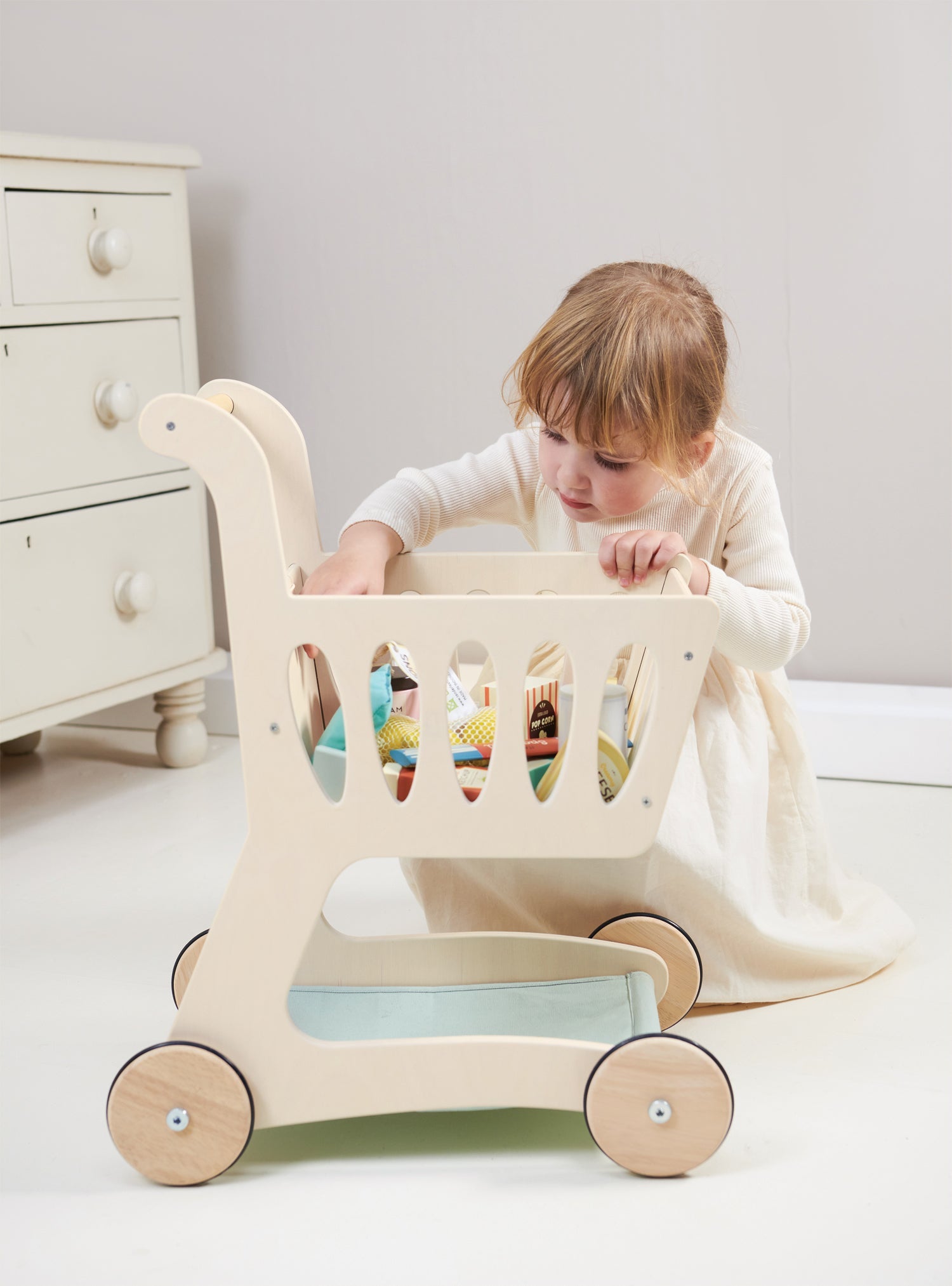 Buy Shopping Cart | Wooden shopping trolley for kids by Learning Bugs UK