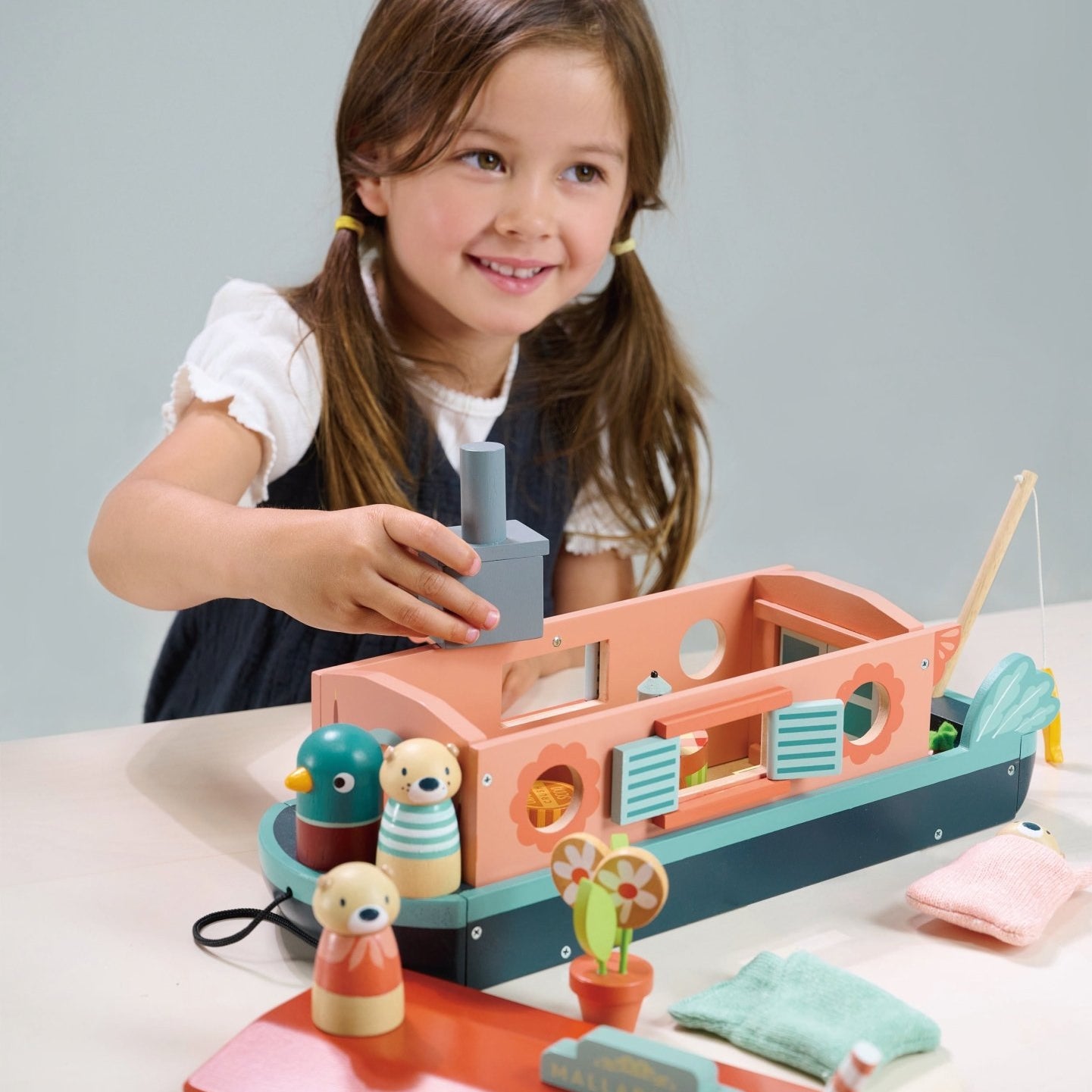 Buy Tender Leaf Little Otter Canal Boat | small world boat playset for kids by Learning Bugs UK