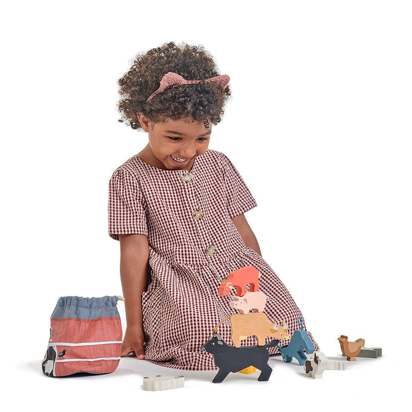 Farmyard Stacker & Farmyard Rag Book Bundle – Wooden animal bundle for children, available at Learning Bugs UK