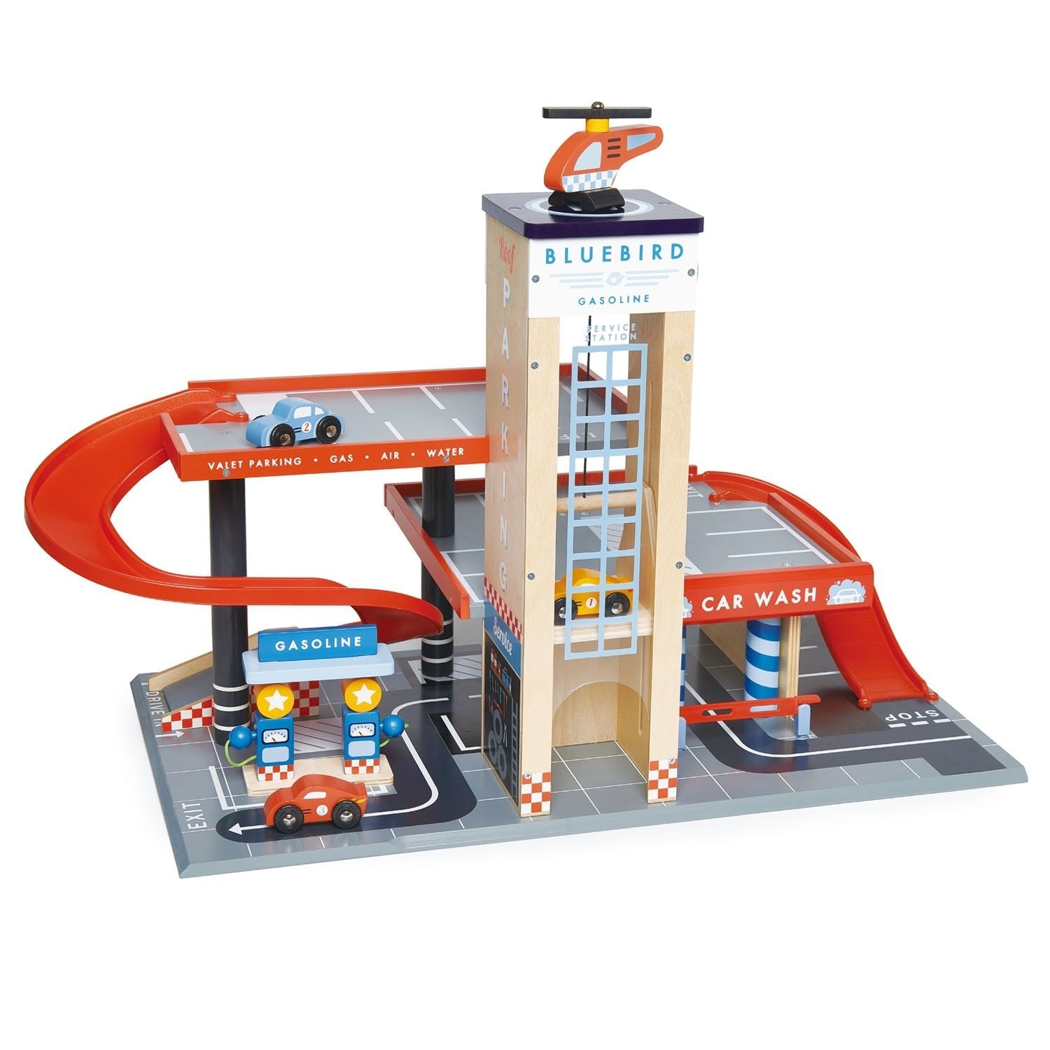 Buy Blue Bird Service Station | Wooden garage playset + cars for kids by Learning Bugs UK