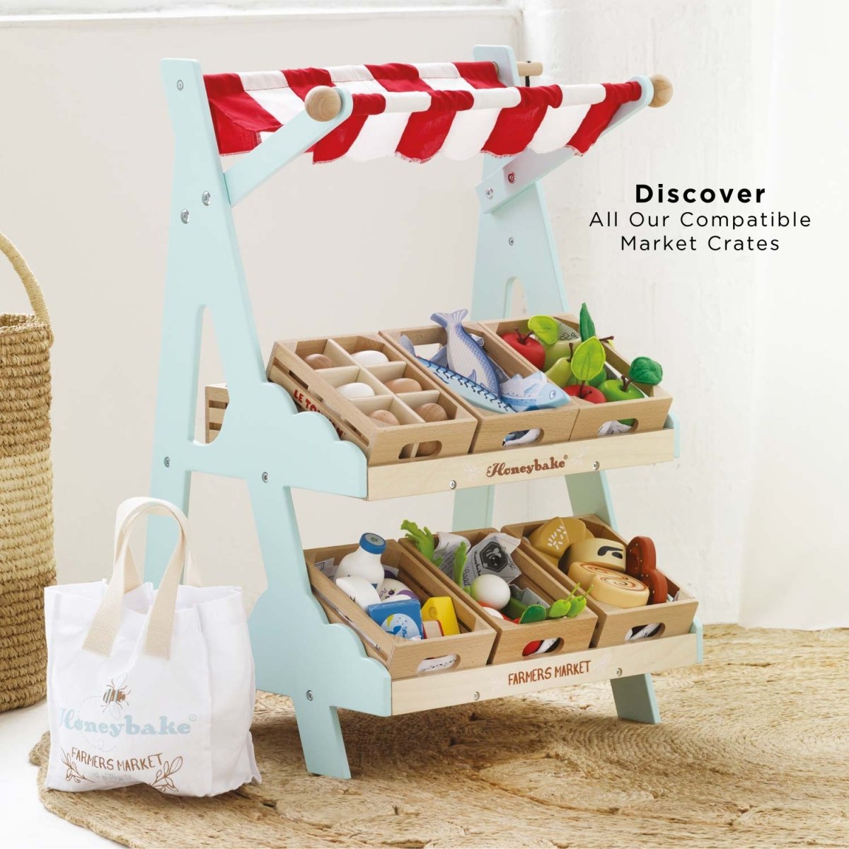 Wooden Market Stall & Fruit Play Food Crate – Pretend Shopping & Grocery for children, available at Learning Bugs UK