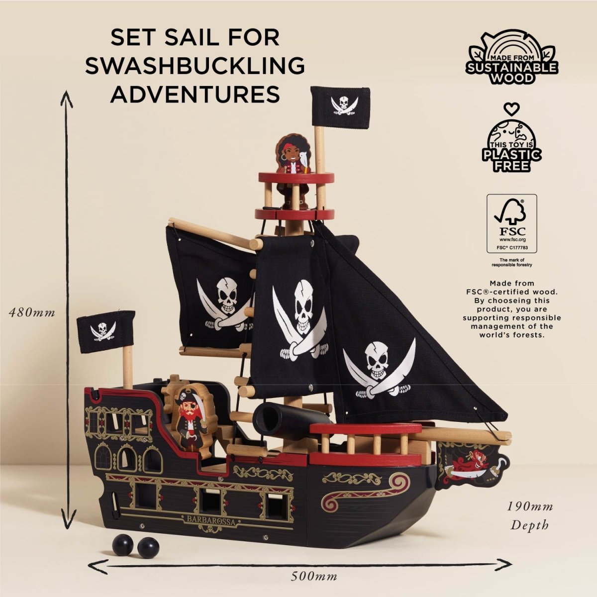 Barbarossa Pirate Ship & Characters – Pretend Play, toy for children, available at Learning Bugs UK