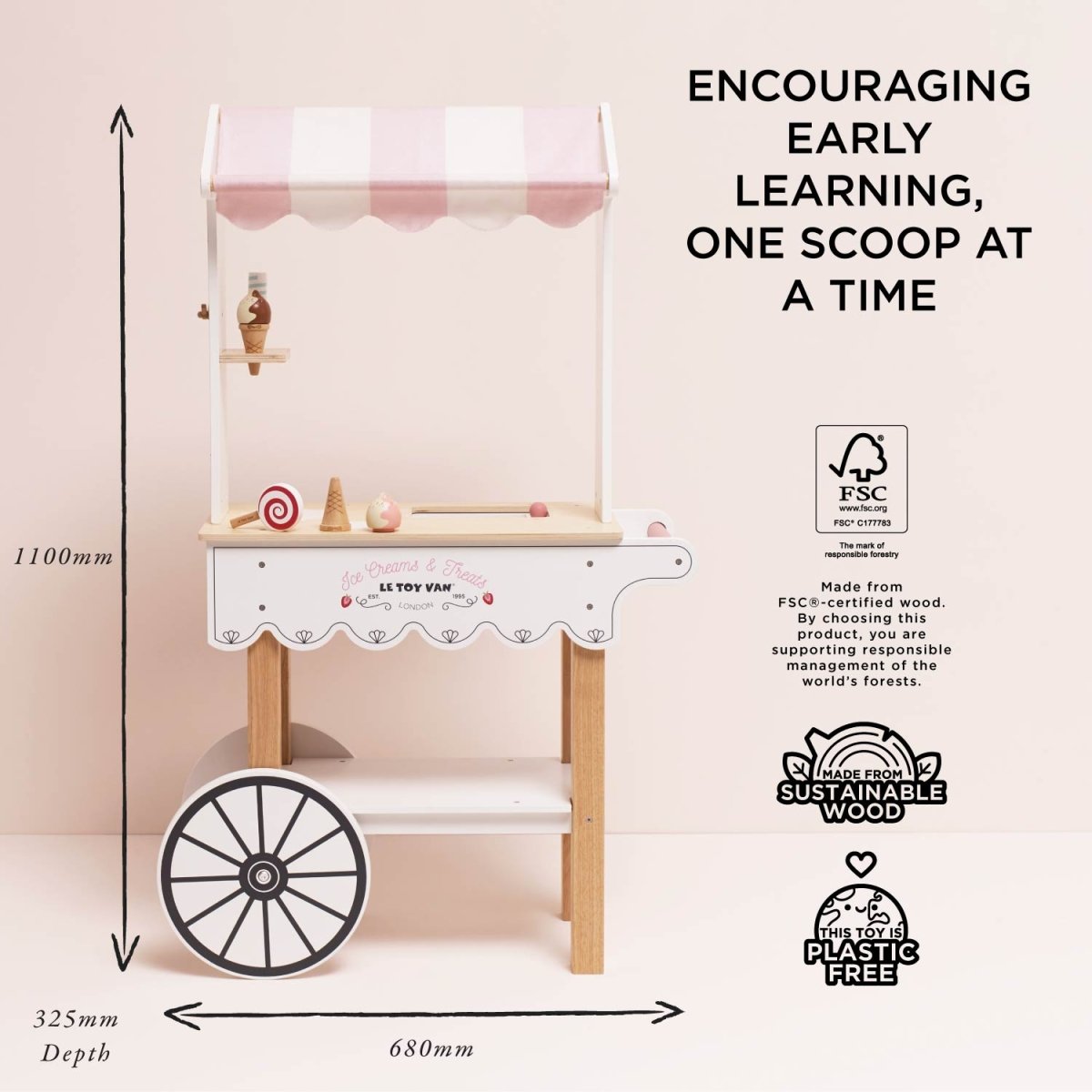 Ice Cream Trolley Market Stall – Pretend Shopping & Grocery for children, available at Learning Bugs UK