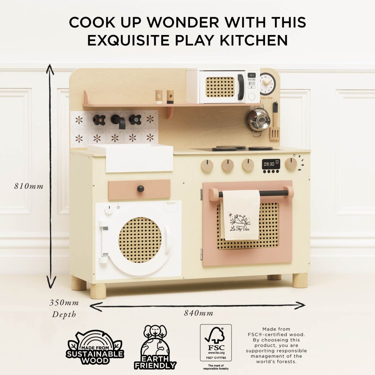 Rattan Family Wooden Play Kitchen – Toy Kitchens & Play Food for children, available at Learning Bugs UK