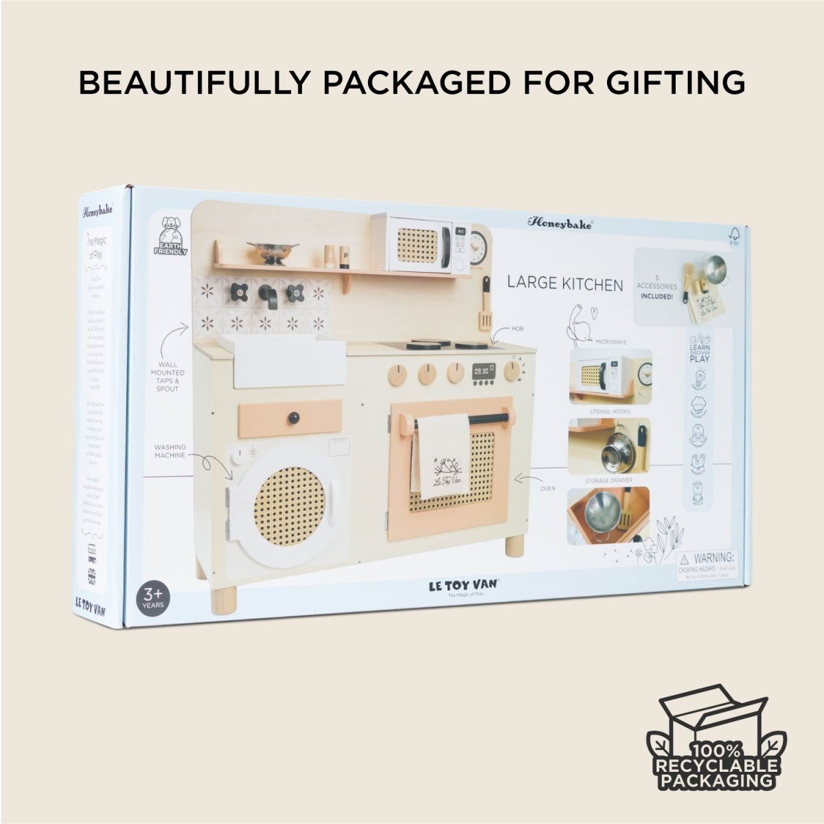 Rattan Family Wooden Play Kitchen – Toy Kitchens & Play Food for children, available at Learning Bugs UK