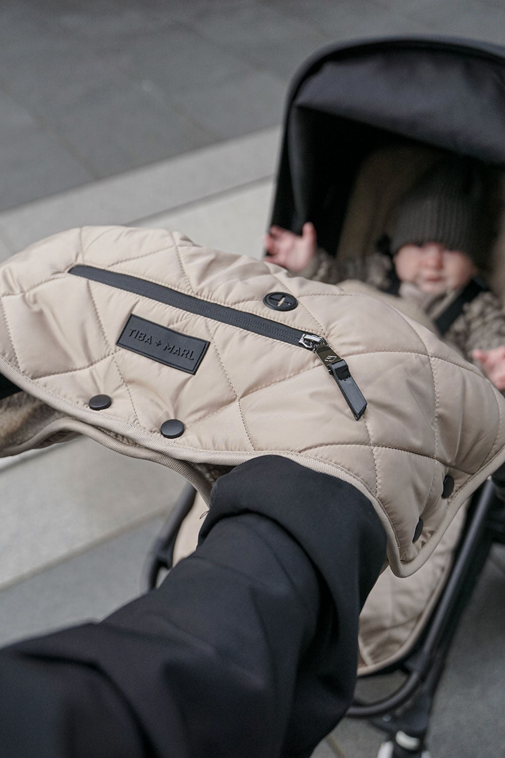 Universal Buggy Handmuff Taupe Quilted
