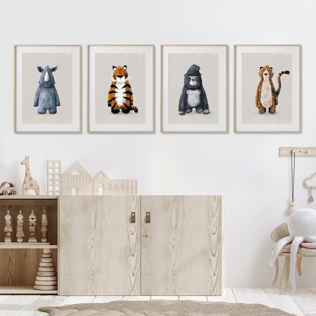 Neutral Jungle Safari Animal Nursery Prints Set of 4 – Print Sets for children, available at Learning Bugs UK