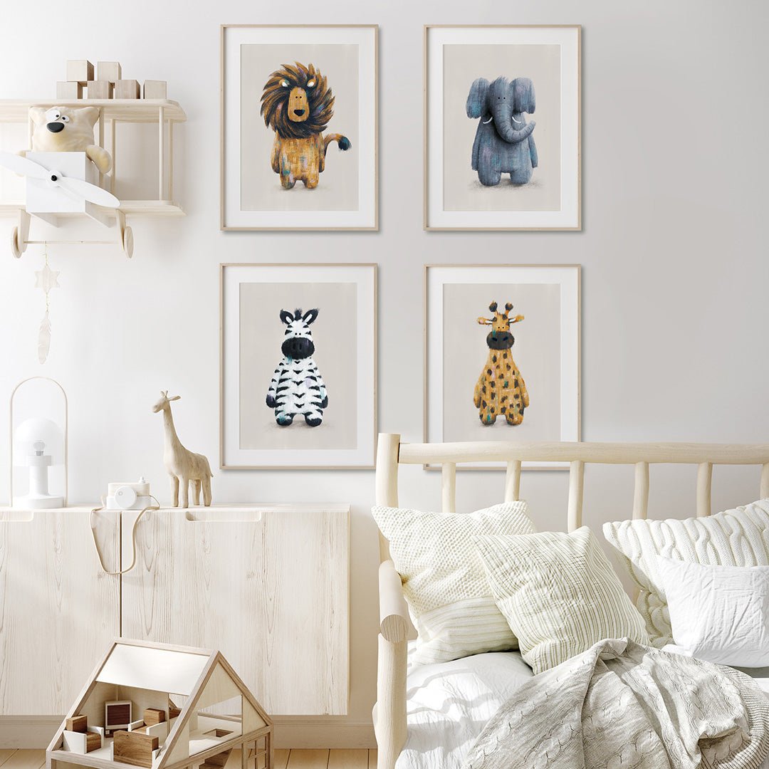 Neutral Safari Animals Nursery Prints Set of 4 – Print Sets for children, available at Learning Bugs UK
