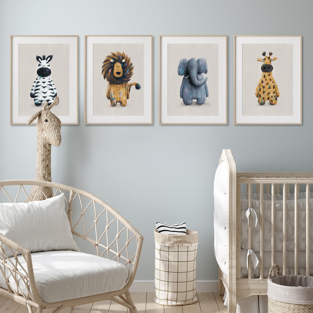 Neutral Safari Animals Nursery Prints Set of 4 – Print Sets for children, available at Learning Bugs UK