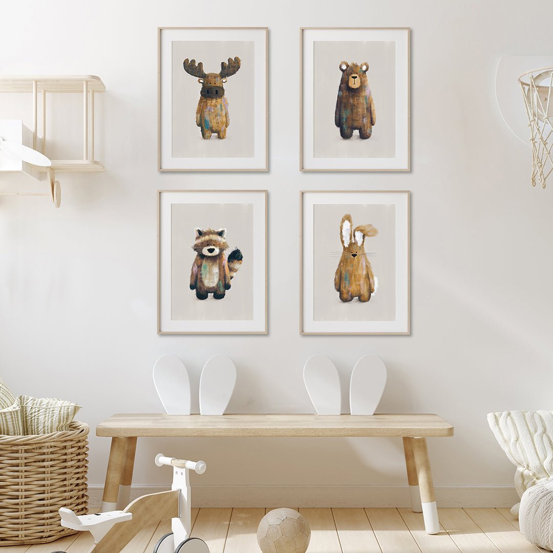 Neutral Woodland Nursery Prints Set of 4 – Print Sets for children, available at Learning Bugs UK