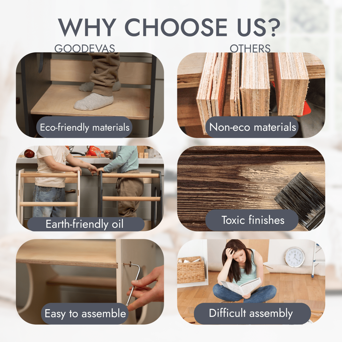 Goodevas Stable Montessori Helper Tower – Wooden – Learning Towers for children, available at Learning Bugs UK