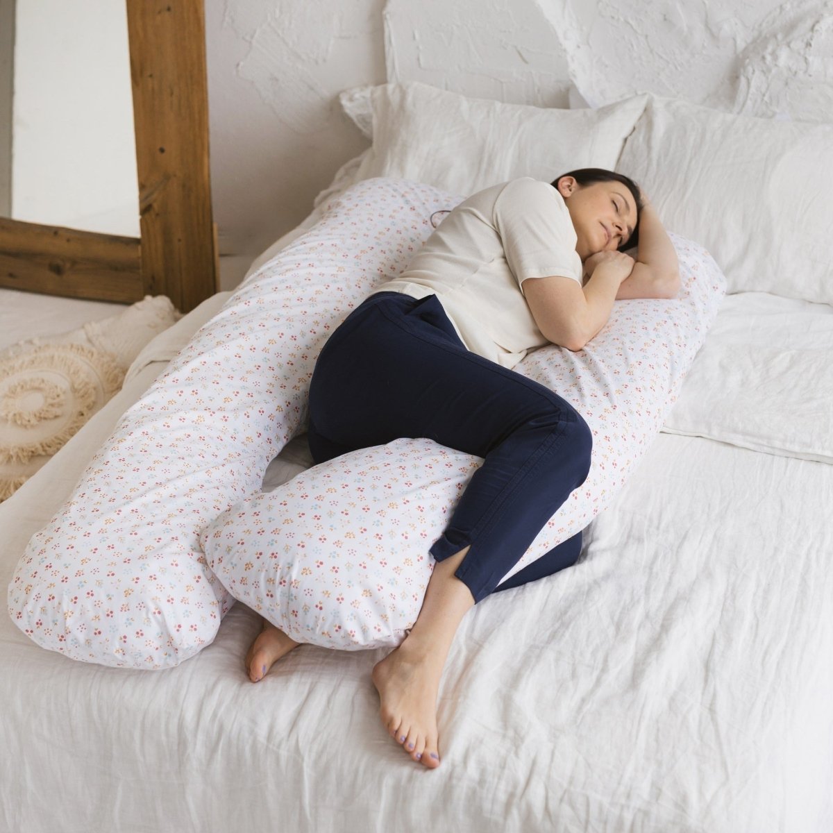 MINICAMP U-Shaped Maternity Pillow with Organic Cover in Milk White | Kapok & Latex Blend or PES Filling – Body Pillows U Shaped for children, available at Learning Bugs UK