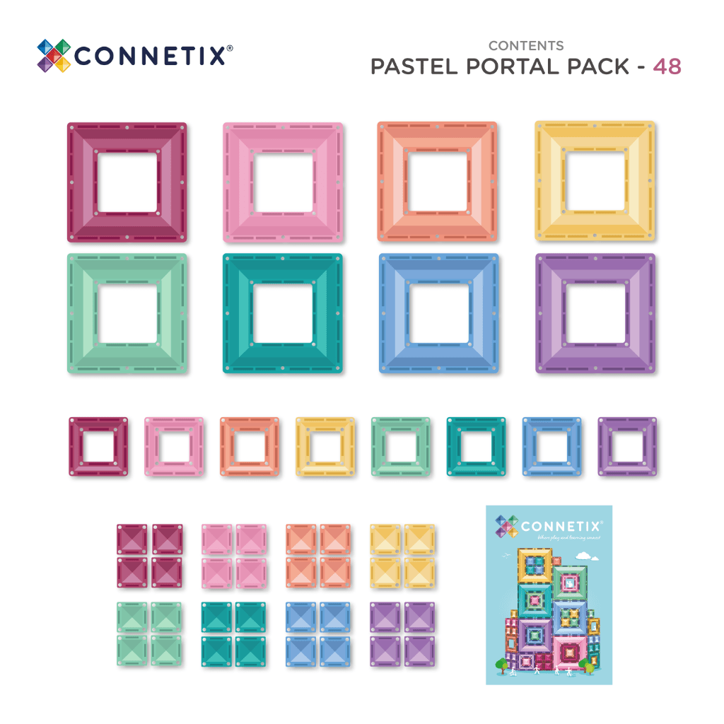 Connetix Magnetic Tiles 48 Piece Pastel Portal Pack – Magnetic Tiles for children, available at Learning Bugs UK