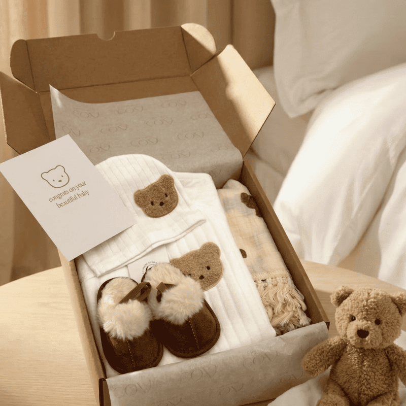 The Cozy Boucle Baby Bear Personalised Gift Box – Gift Sets for children, available at Learning Bugs UK