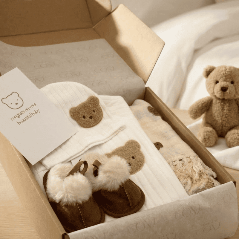 The Cozy Boucle Baby Bear Personalised Gift Box – Gift Sets for children, available at Learning Bugs UK