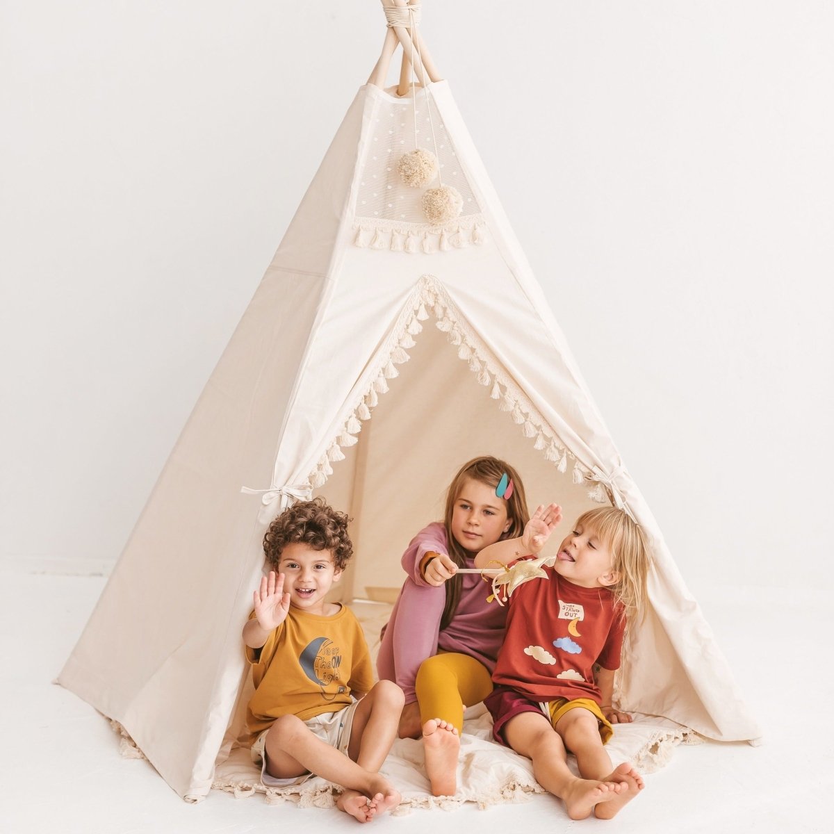 MINICAMP Extra Large Indoor Teepee Tent with Tassels Decor – XL Teepees for children, available at Learning Bugs UK