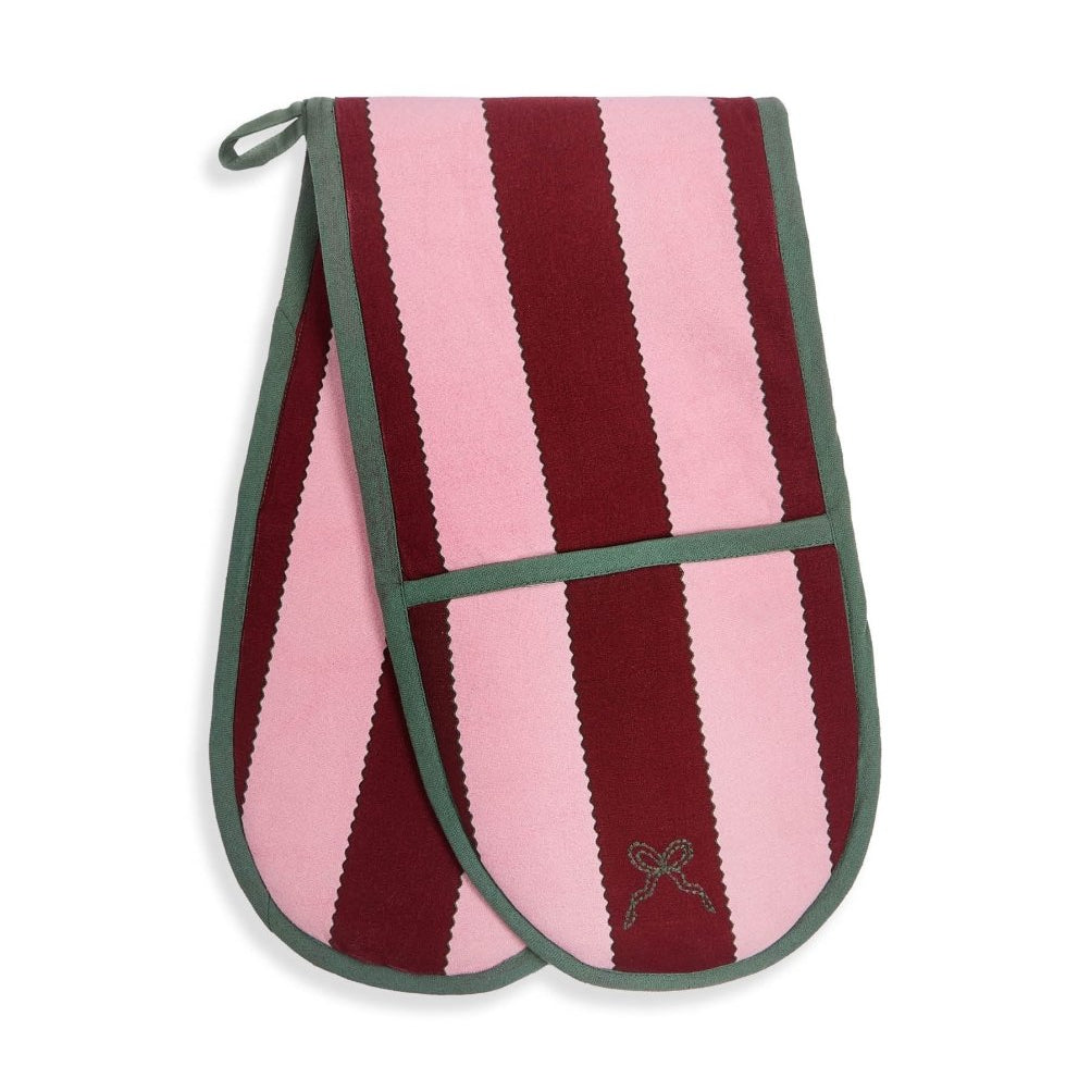 Avery Row Double Oven Glove in Bold Stripe Burgundy print