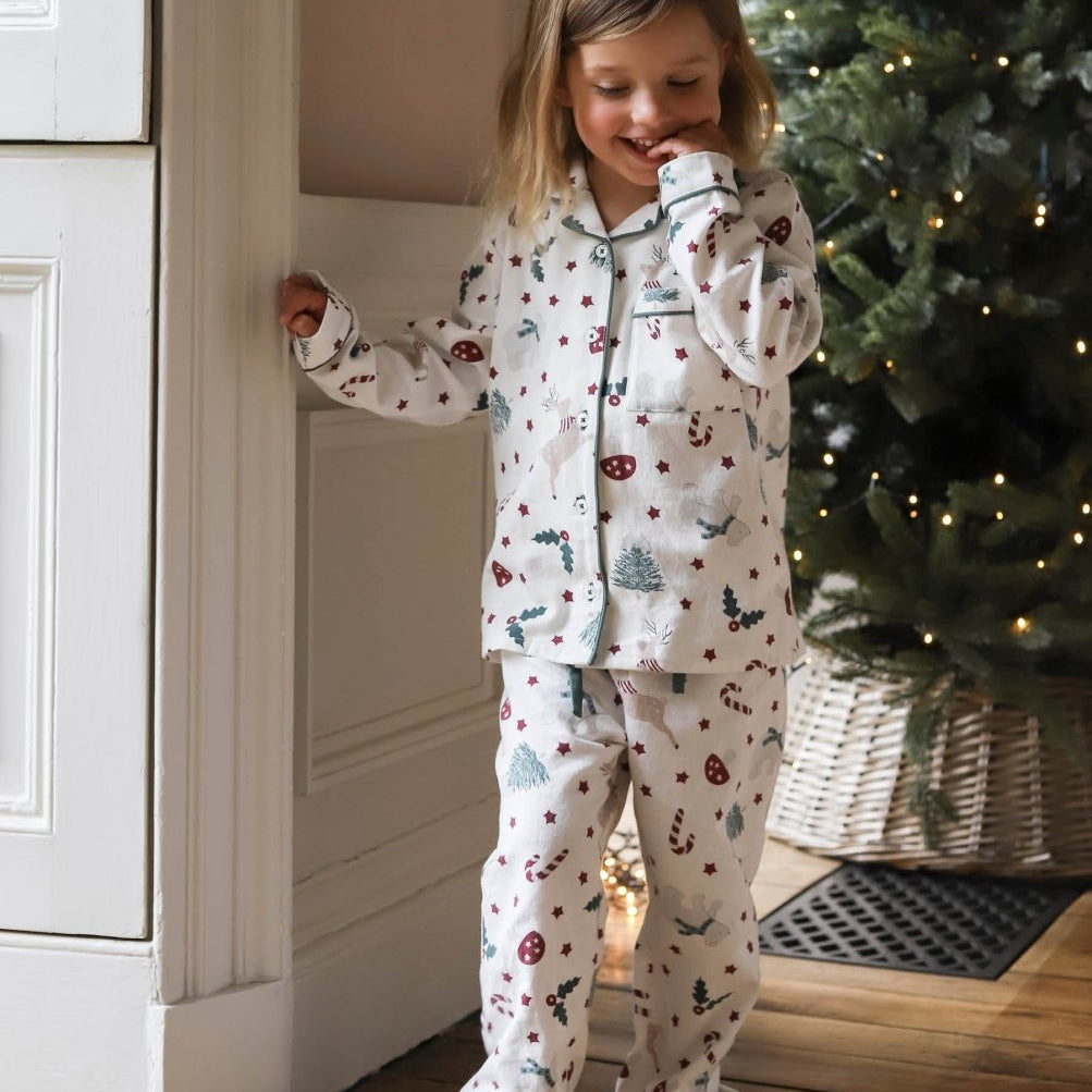 Avery Row Children's Flannel Pyjamas in Christmas Carousel print, view 2