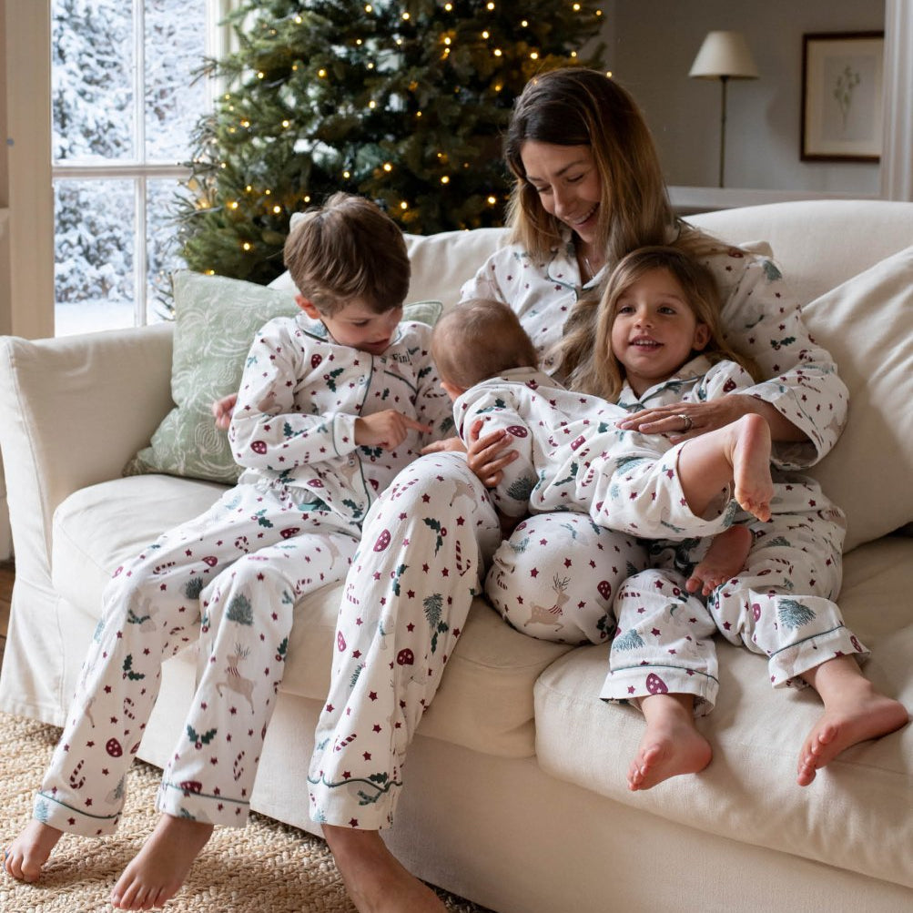Avery Row Children's Flannel Pyjamas in Christmas Carousel print, view 3