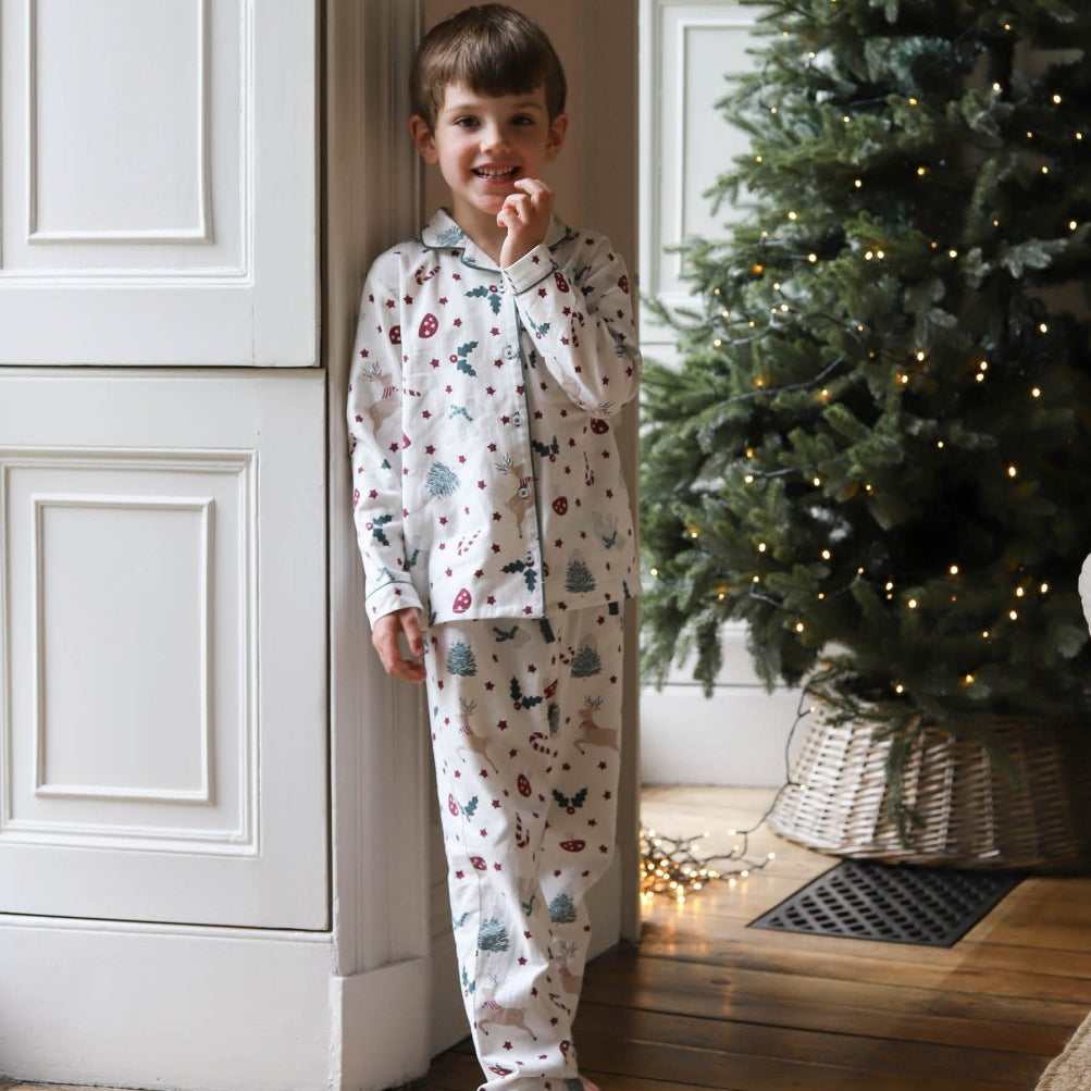 Avery Row Children's Flannel Pyjamas in Christmas Carousel print, view 5