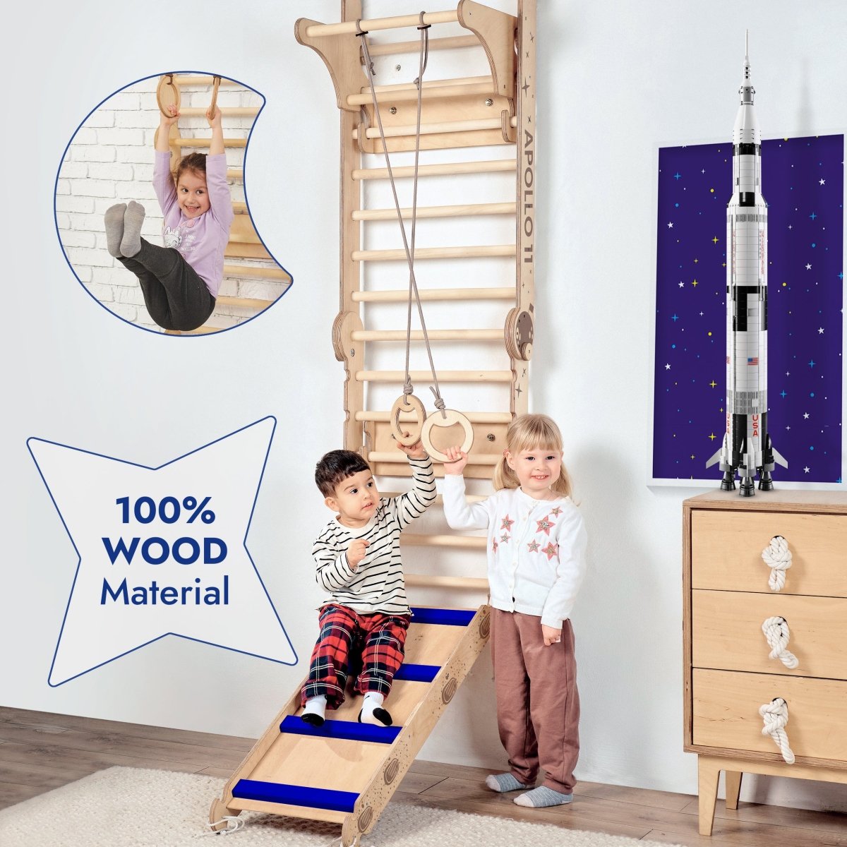 Goodevas Apollo Swedish Wall Indoor Climbing Set – Swedish wall for children, available at Learning Bugs UK