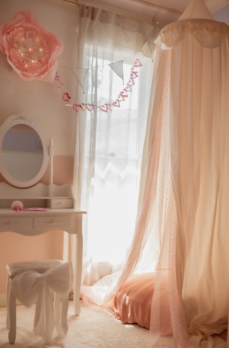 MINICAMP Kids Bed Canopy with Tulle & Tassels in Cream – Teepees for children, available at Learning Bugs UK