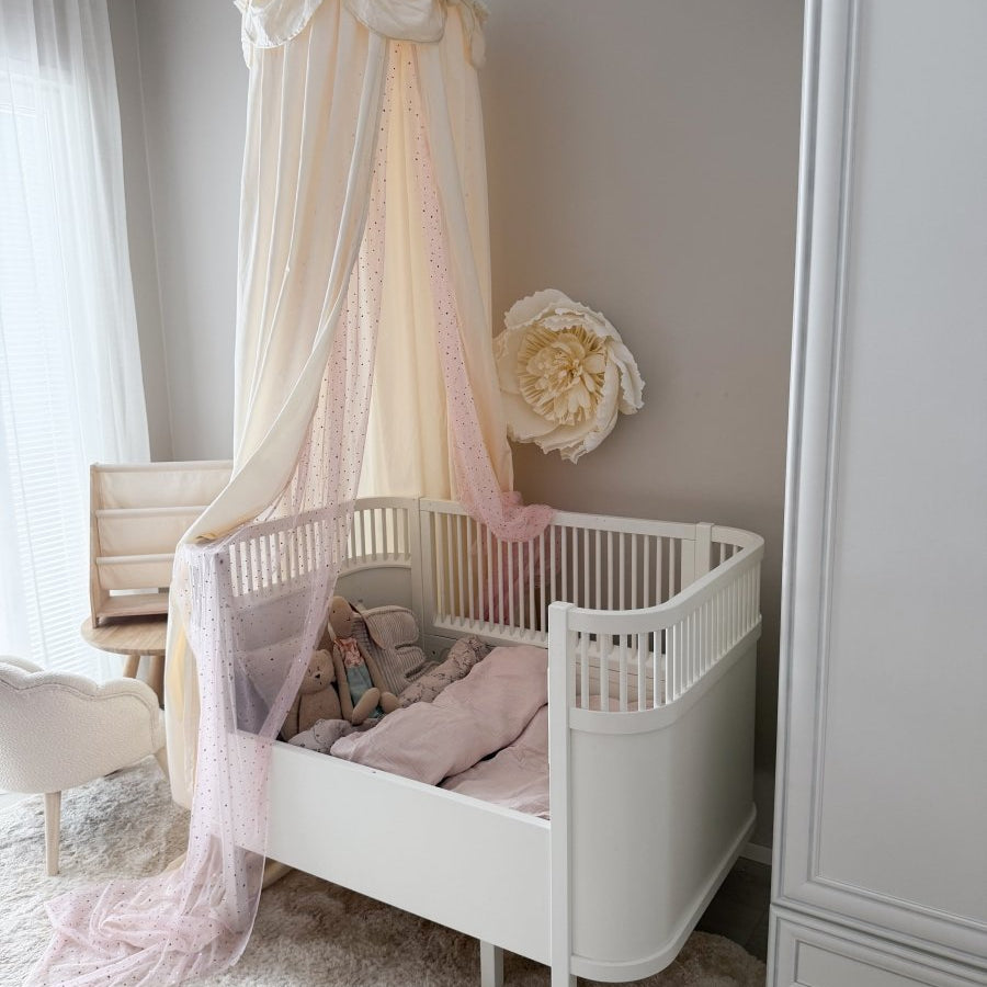 MINICAMP Kids Bed Canopy with Tulle & Tassels in Cream – Teepees for children, available at Learning Bugs UK