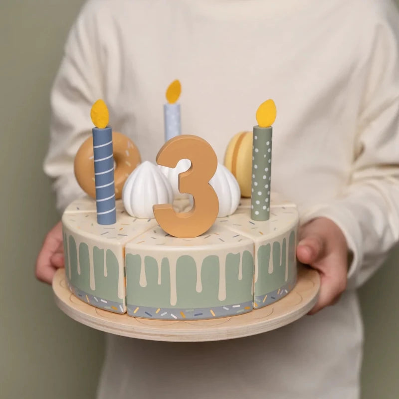 Little Dutch Wooden Birthday Cake Blue – Play Food for children, available at Learning Bugs UK