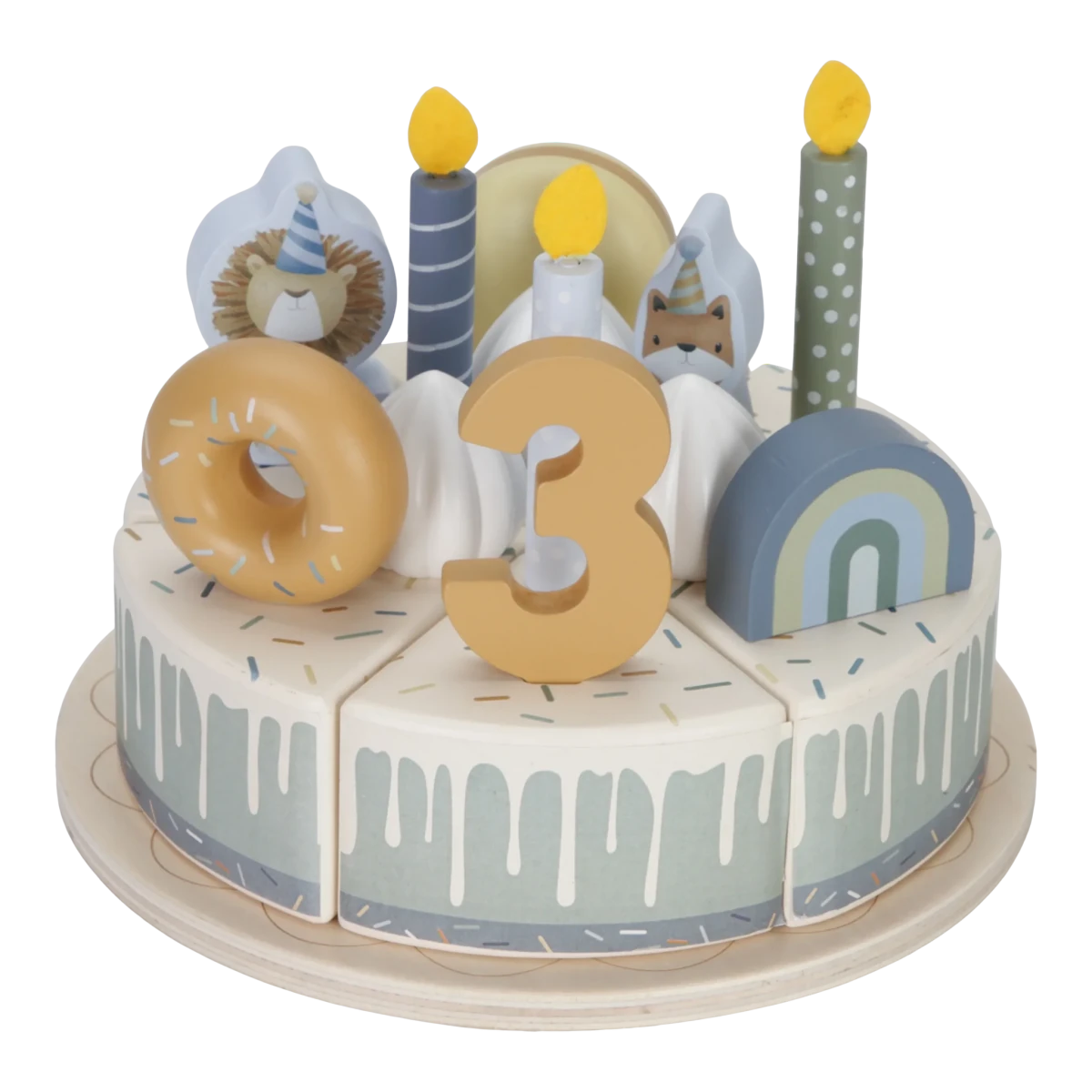 Little Dutch Wooden Birthday Cake Blue – Play Food for children, available at Learning Bugs UK