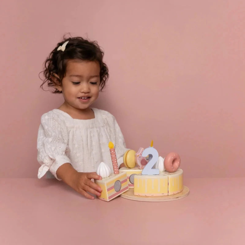 Wooden Birthday Cake Pink FSC – for children, available at Learning Bugs UK