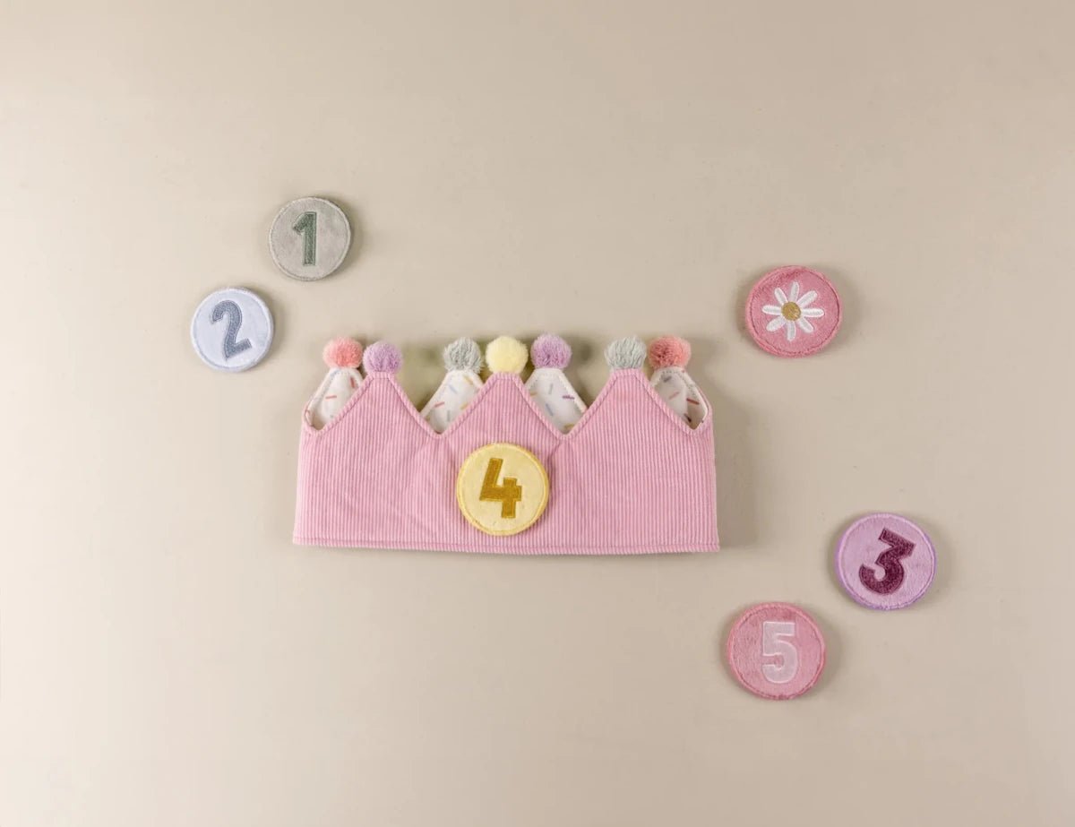 Little Dutch Birthday Crown & Wooden Birthday Cake Toy Set | Pink or Blue, Mix or Match – Fancy Dress for children, available at Learning Bugs UK
