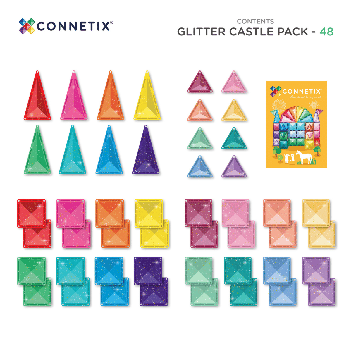 Buy Connetix Magnetic Tiles 48pc Glitter Castle Pack | for kids by Learning Bugs UK