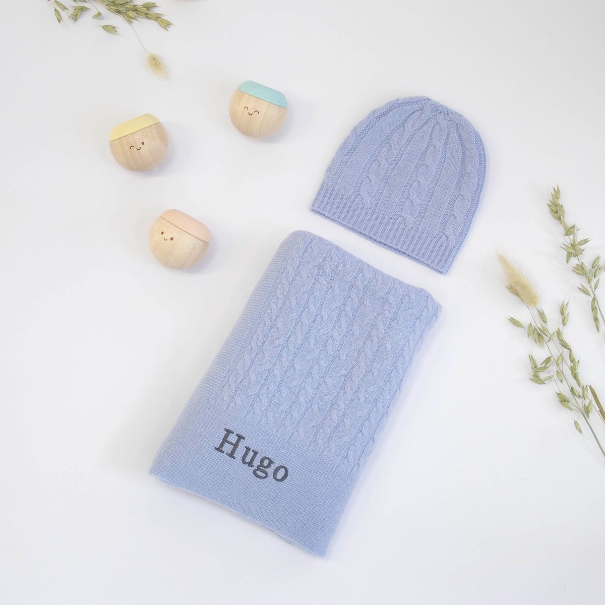 Cable Knit Cashmere and Sensory Balls - Cornflower Blue – for children, available at Learning Bugs UK