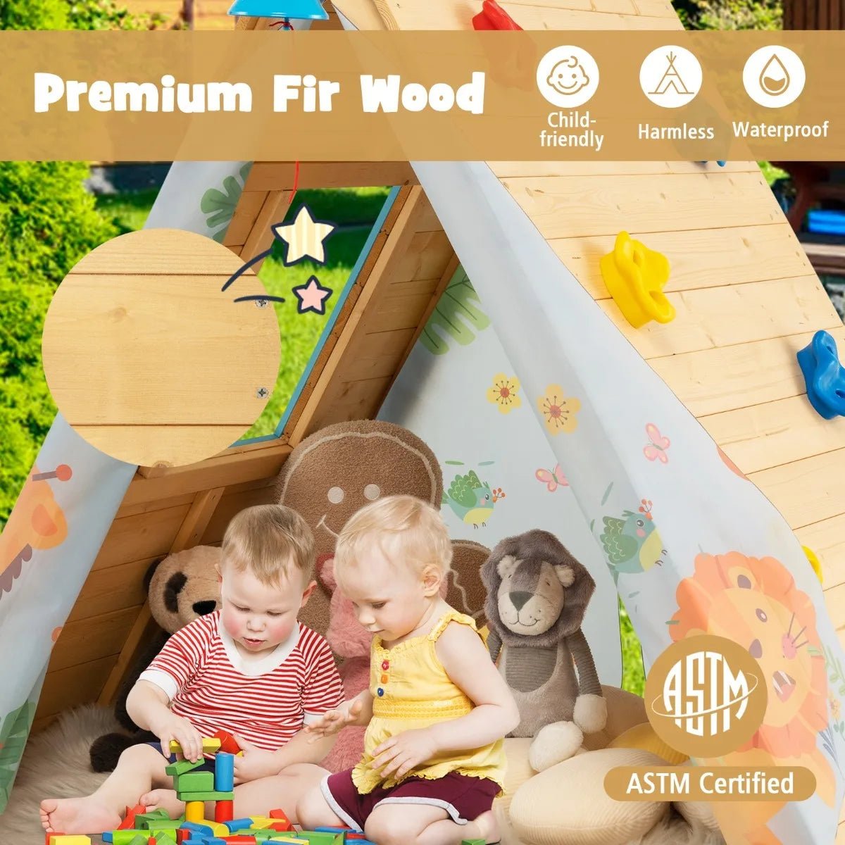 Buy 2 - in - 1 Children Climbing Playhouse with Front Bell and Window | for kids by Learning Bugs UK