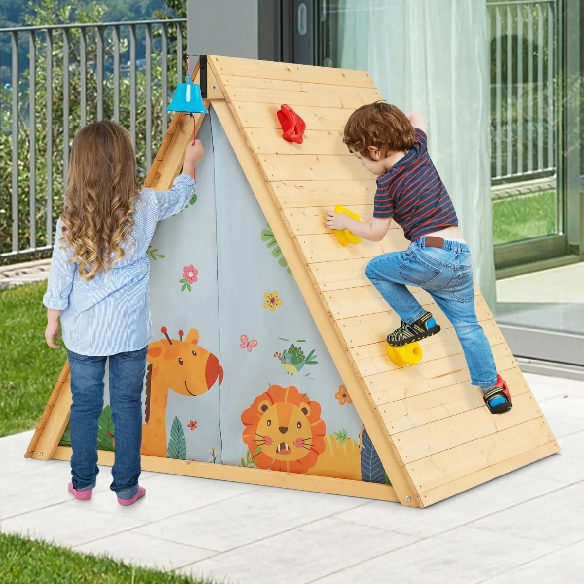 Buy 2 - in - 1 Children Climbing Playhouse with Front Bell and Window | for kids by Learning Bugs UK